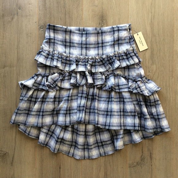 Max Studio London Blue Plaid Ruffled Plaid Skirt - Picture 3 of 6